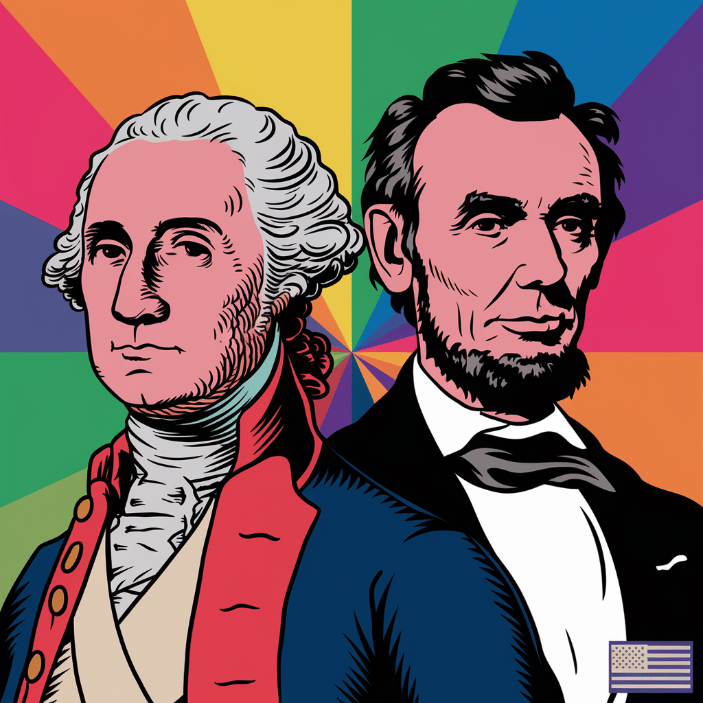 Washington and Lincoln in Day-Glo Colors