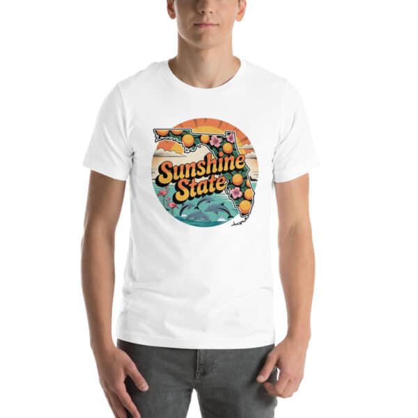 Sunshine State Retro Florida Map Tee – Oranges, Hibiscus & Coastal Wildlife - Image 4